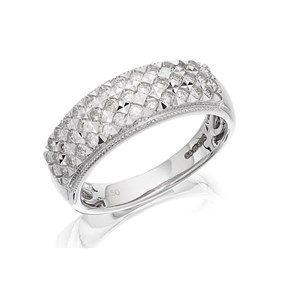 9ct White Gold Three Row Diamond Band Ring - 1/2ct - D66119