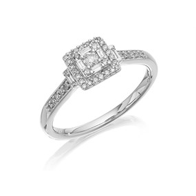 9ct White Gold Square Diamond Cluster Ring - 1/4ct - D66122