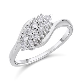 9ct White Gold Diamond Twist Cluster Ring - 1/3ct - D66147