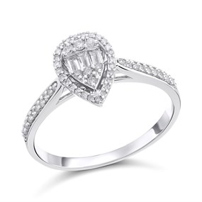 9ct White Gold Diamond Pear Halo Cluster Ring - 1/4ct - D66151