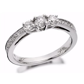 9ct White Gold Diamond Trilogy Ring - 1/2ct - D6662