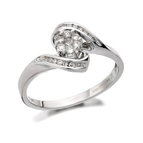 9ct White Gold Diamond Crossover Cluster Ring - 1/4ct - D6670