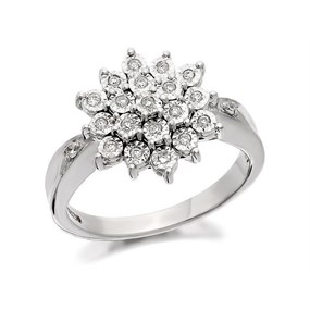 9ct White Gold Diamond Three Tier Cluster Ring - 12pts - D6684