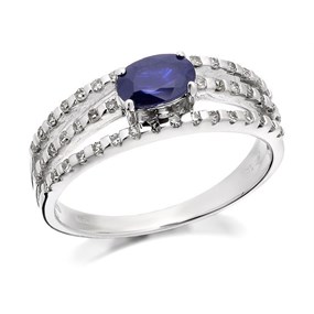 9ct White Gold Diamond And Sapphire Band Ring - 1/4ct - D6690