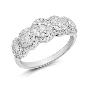 9ct White Gold Diamond Cluster Band Ring - 3/4ct - D68101
