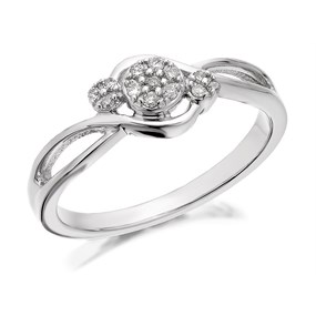 9ct White Gold Diamond Trilogy Cluster Crossover Ring - 8pts - D6895