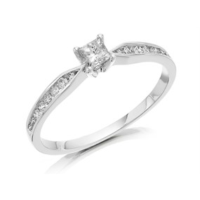 9ct White Gold Princess Cut Diamond Ring - 1/3ct - AGI Certificated - D71172