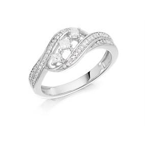 9ct White Gold Diamond Crossover Band Ring - 1/4ct - D71179