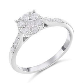 9ct White Gold Single Stone-Look Diamond Cluster Ring, 1/2ct - D71233