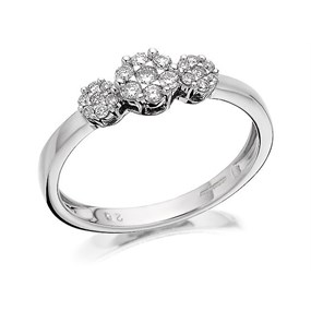 9ct White Gold Diamond Trilogy Cluster Ring - 1/4ct - D7141