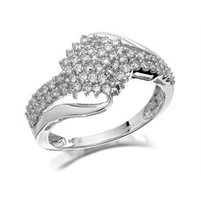 9ct White Gold Diamond Crossover Cluster Ring - 1/2ct - D7195