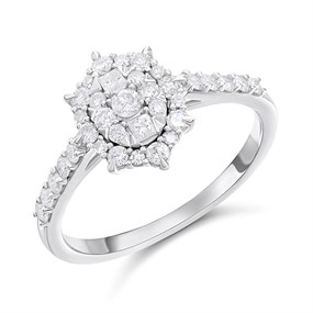 9ct White Gold Oval Diamond Cluster Ring, 1/2ct - D72159