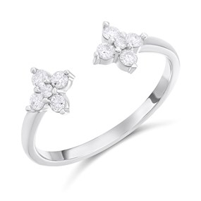 9ct White Gold Diamond-Set Clover Torc Ring, 1/4ct - D72160