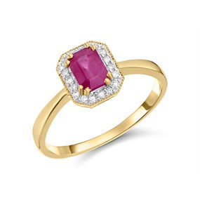9ct Gold Octagonal Ruby And Diamond Cluster Ring - D7434