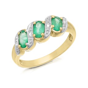 9ct Gold Emerald and Diamond Ring - D75001