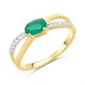 9ct Off-set Oval Emerald And Diamond Crossover Ring - D7515