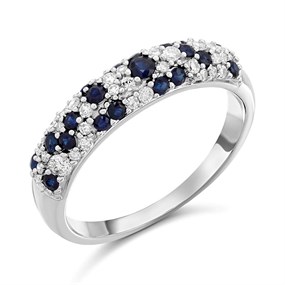 9ct White Gold Pave-Set Sapphire And Diamond Band Ring, 1/4ct - D7794
