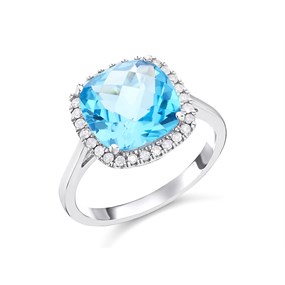 9ct White Gold Blue Topaz And Diamond Cluster Ring - 20pts - D7934