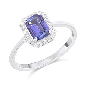 9ct White Gold Rectangular Tanzanite And Diamond Cluster Ring - D7953