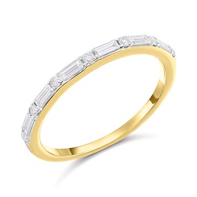 9ct Gold Baguette And Round Brilliant Cut Diamond Half Eternity Ring, 1/4ct - D80146