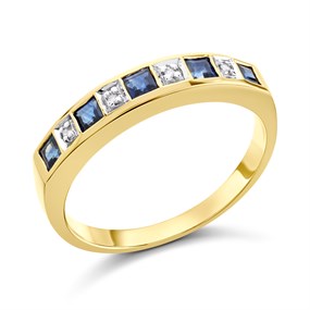 9ct Gold Sapphire And Diamond Half Eternity Ring - D81001