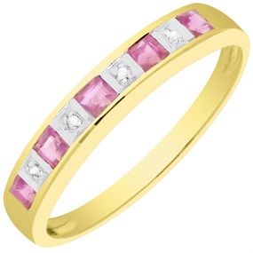 9ct Gold Ruby And Diamond Half Eternity Ring - D8203
