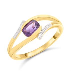 9ct Oval Amethyst And Diamond Twist Ring - D8334