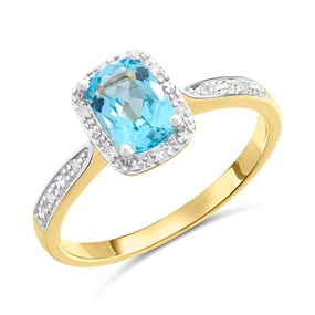 9ct Cushion Blue Topaz And Diamond Cluster Ring - D84109