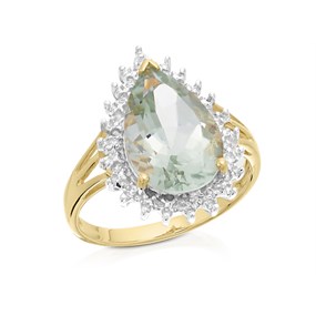 9ct Gold Green Quartz And Diamond Cluster Ring - D84274
