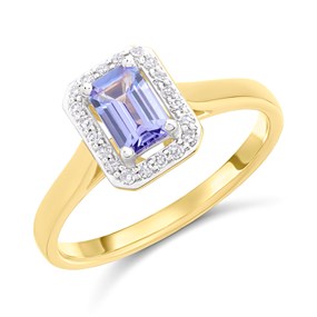 9ct Rectangular Tanzanite And Diamond Ring - D8496