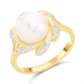 9ct Freshwater Pearl And Diamond Cluster Ring - D8498