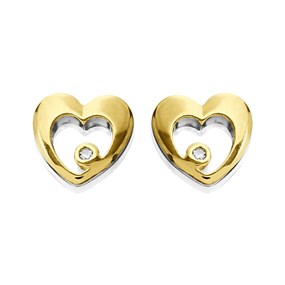 D for Diamond Gold Plated Silver Heart Stud Earrings - D8566