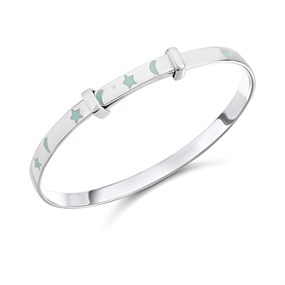 D4D Silver Diamond Glow In The Dark Enamel Star Bangle - D8595