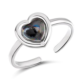 D4D Silver Diamond Mood Stone Adjustable Heart Ring - D8597