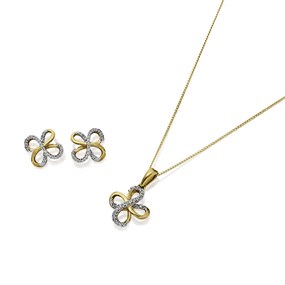 9ct Gold Diamond Earrings And Necklace Gift Set - 14pts - D8613