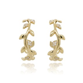 9ct Gold Diamond Leaf Hoop Earrings - 11pts per pair - D87028