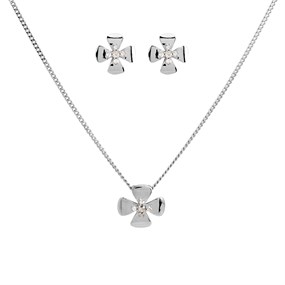 My Diamonds Silver Diamond Clover Necklace And Earrings Gift Set - D90138