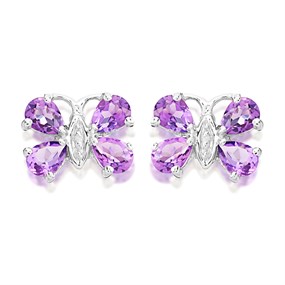 My Diamonds Silver Amethyst And Diamond Butterfly Stud Earrings - D90151