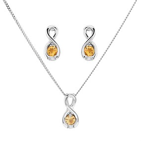 My Diamonds Silver Citrine And Diamond Necklace And Earrings Gift Set - D90154