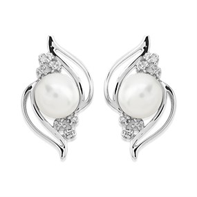 My Diamonds Silver Freshwater Pearl And Diamond Stud Earrings - D90157