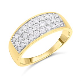 9ct Gold Three-Row Diamond Band Ring, 1/2ct - D92121