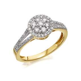 9ct Gold Diamond Split Band Halo Cluster Ring - 1/2ct - D9241
