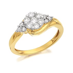 9ct Gold Diamond Crossover Cluster Ring - 1/2ct - D9317