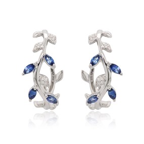 9ct White Gold Sapphire And Diamond Hoop Earrings - 12pts per pair - D94120