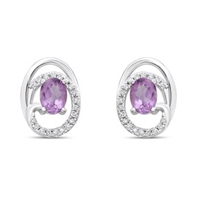 9ct White Gold Amethyst And Diamond Swirl Earrings - D94124