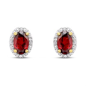9ct Oval Garnet And Diamond Stud Earrings - D94137