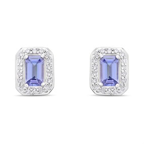 9ct Rectangular Tanzanite And Diamond Stud Earrings - D94140