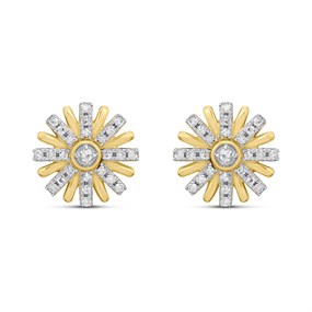 9ct Gold Diamond-Set Flower Stud Earrings - D94177