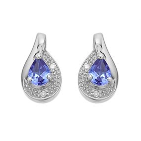 9ct White Gold Tanzanite And Diamond Stud Earrings - 9mm - D94501