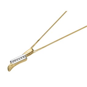 9ct Gold Two Colour And Diamond Double Bar Necklace - 10pts - D95102